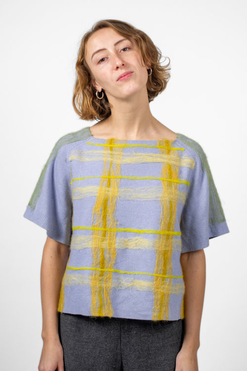 woman wearing felted shirt
